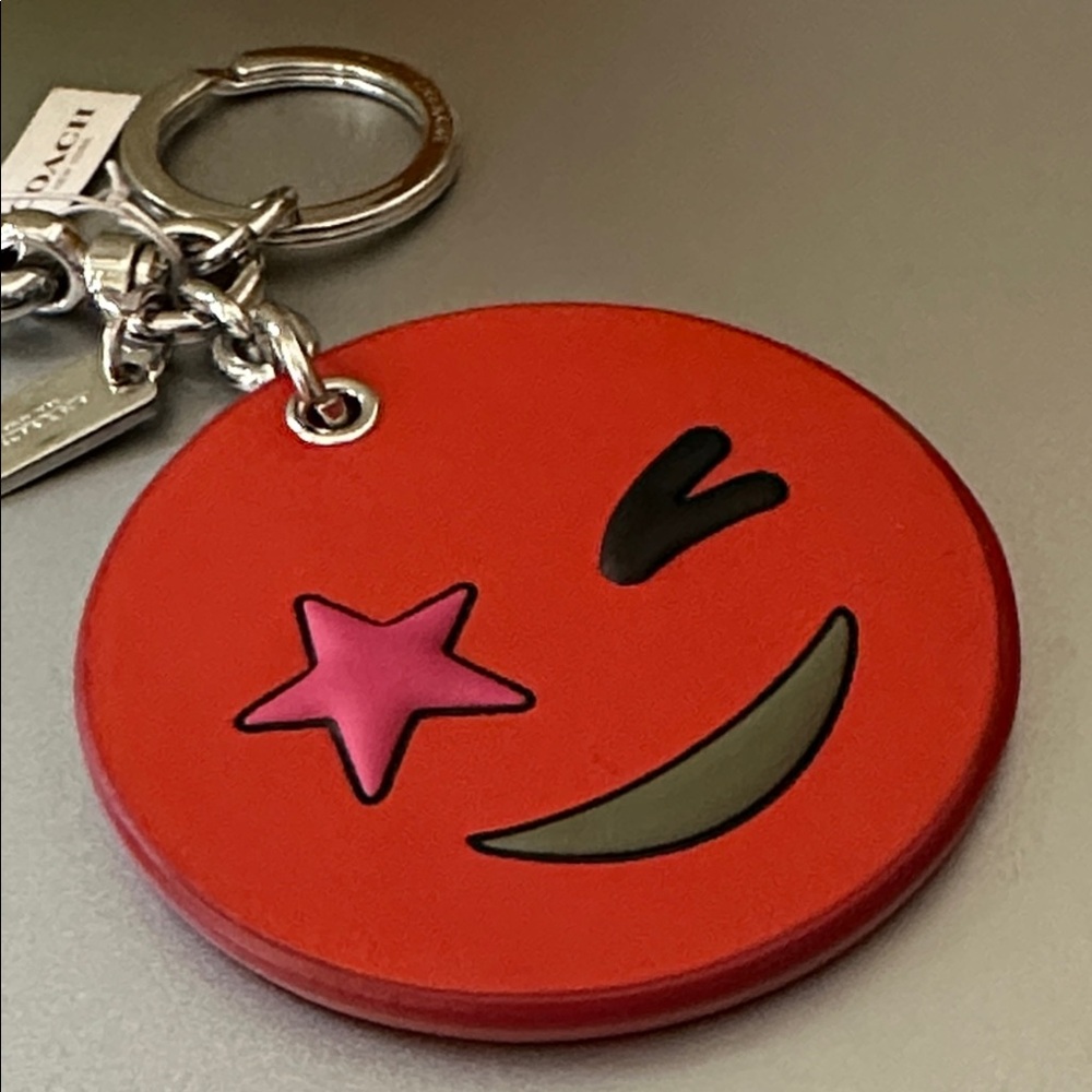 Red Winky Emoji Keychain with Star Eye